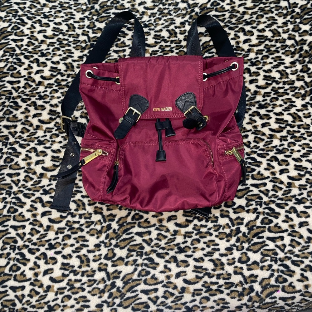 Steve Madden Maroon Backpack with Black Accents